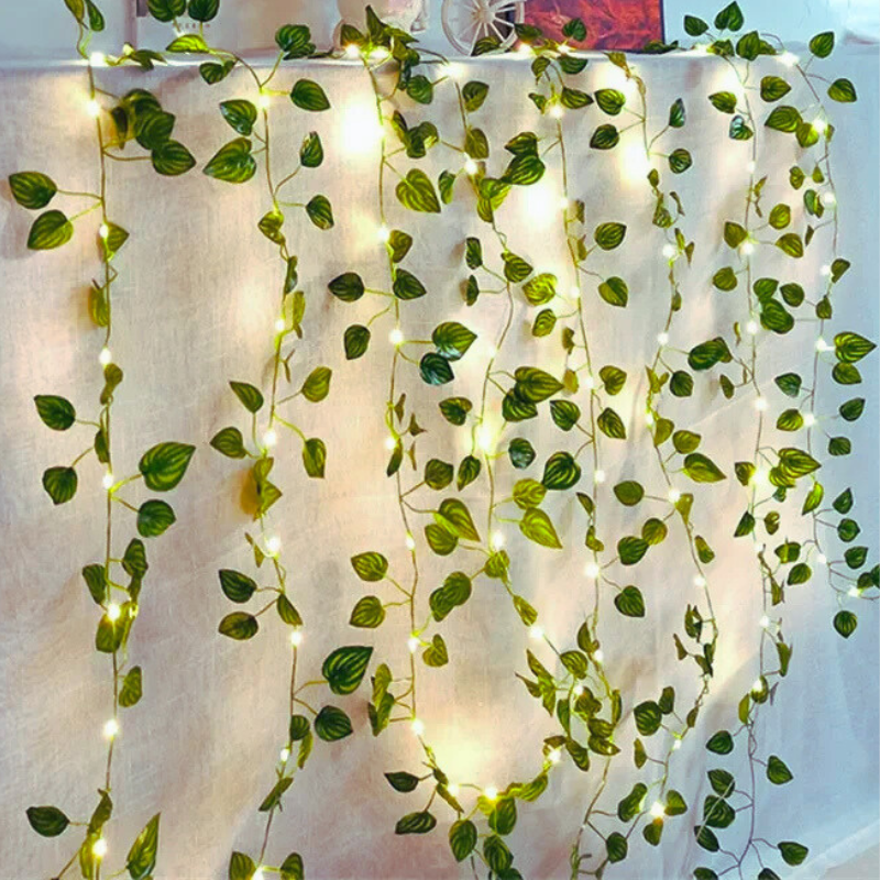 Luxeuria Luxe Green Leaf Fairy String Lights – Battery-Powered Vine Garland for Home & Holiday Decor