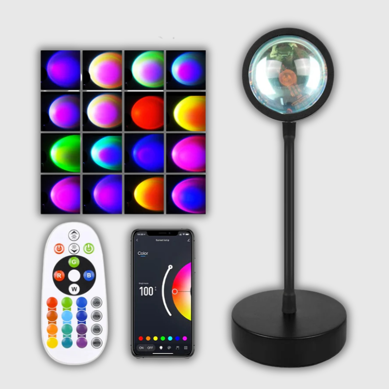 Smart Sunset Projection Lamp with App & Remote – LED Mood Light for Bedrooms and Photography