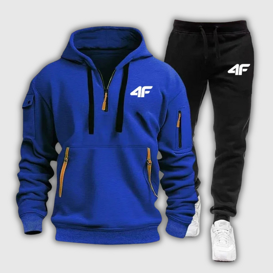 Men's Zipper Hooded Tracksuit – Multi-Pocket Jogging Tracksuit with Protective Pants