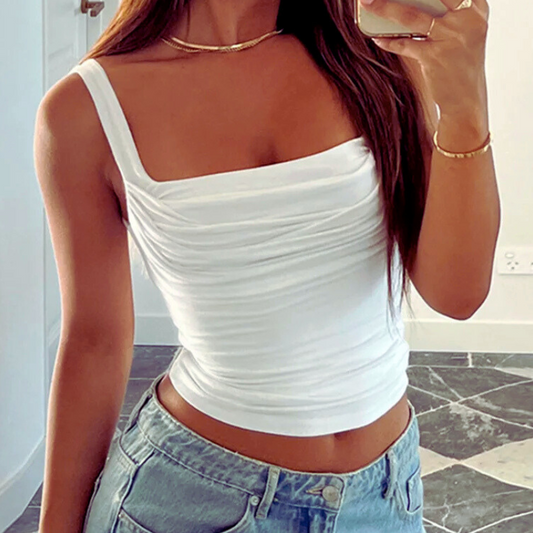 Backless Folded Slim Fit Camisole – Solid Streetwear Tank Top for Women