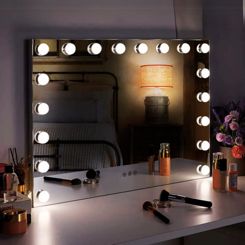 Luxeuria Luxe Wall-Mounted Rectangle Hollywood Vanity Mirror – 18 Dimmable LED Bulbs