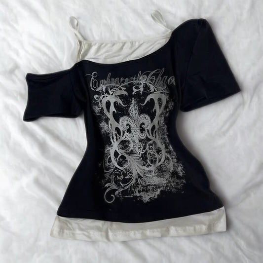 Grunge Y2K Off-Shoulder Crop Tee