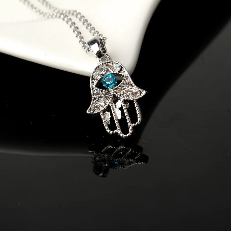 Luxeuria Luxe Turkish Evil Eye & Hamsa Crystal Pendant Necklace