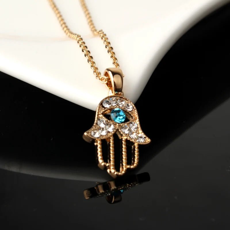 Luxeuria Luxe Turkish Evil Eye & Hamsa Crystal Pendant Necklace