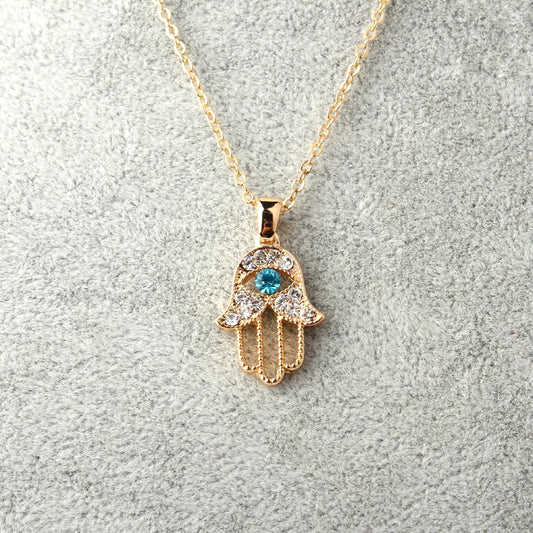 Luxeuria Luxe Turkish Evil Eye & Hamsa Crystal Pendant Necklace