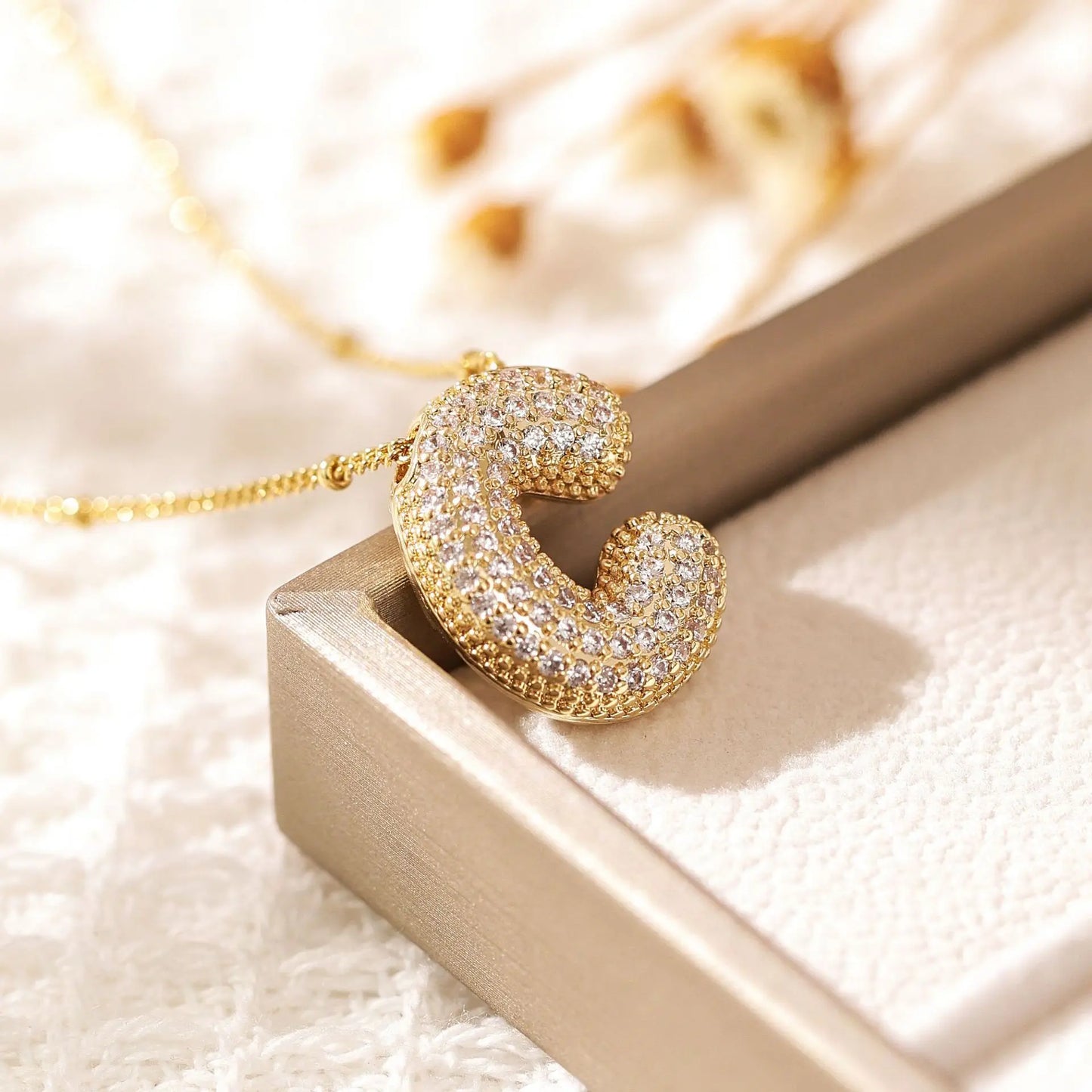 Luxeuria Luxe A–Z Balloon Letter Pendant Necklace – Gold Zircon
