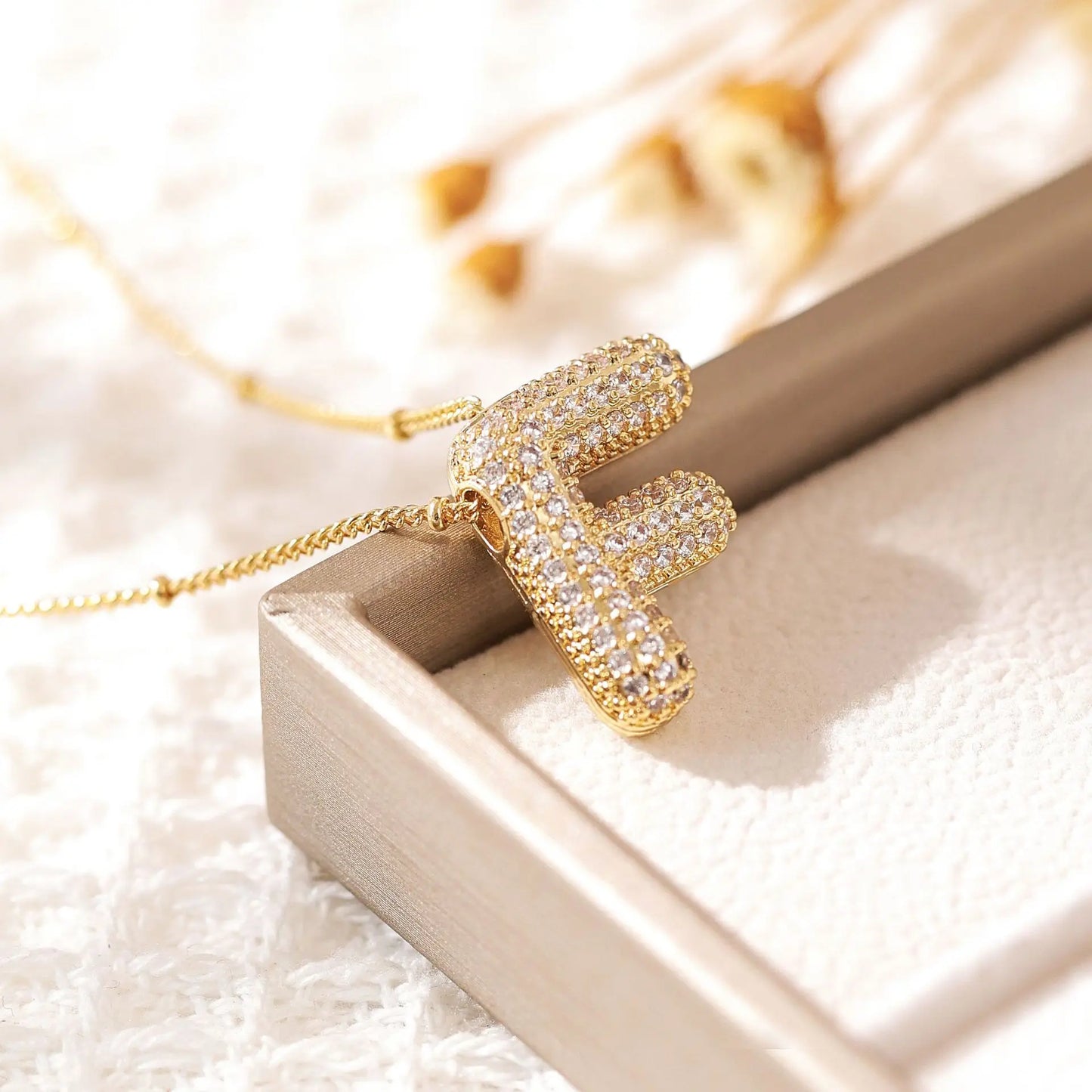Luxeuria Luxe A–Z Balloon Letter Pendant Necklace – Gold Zircon