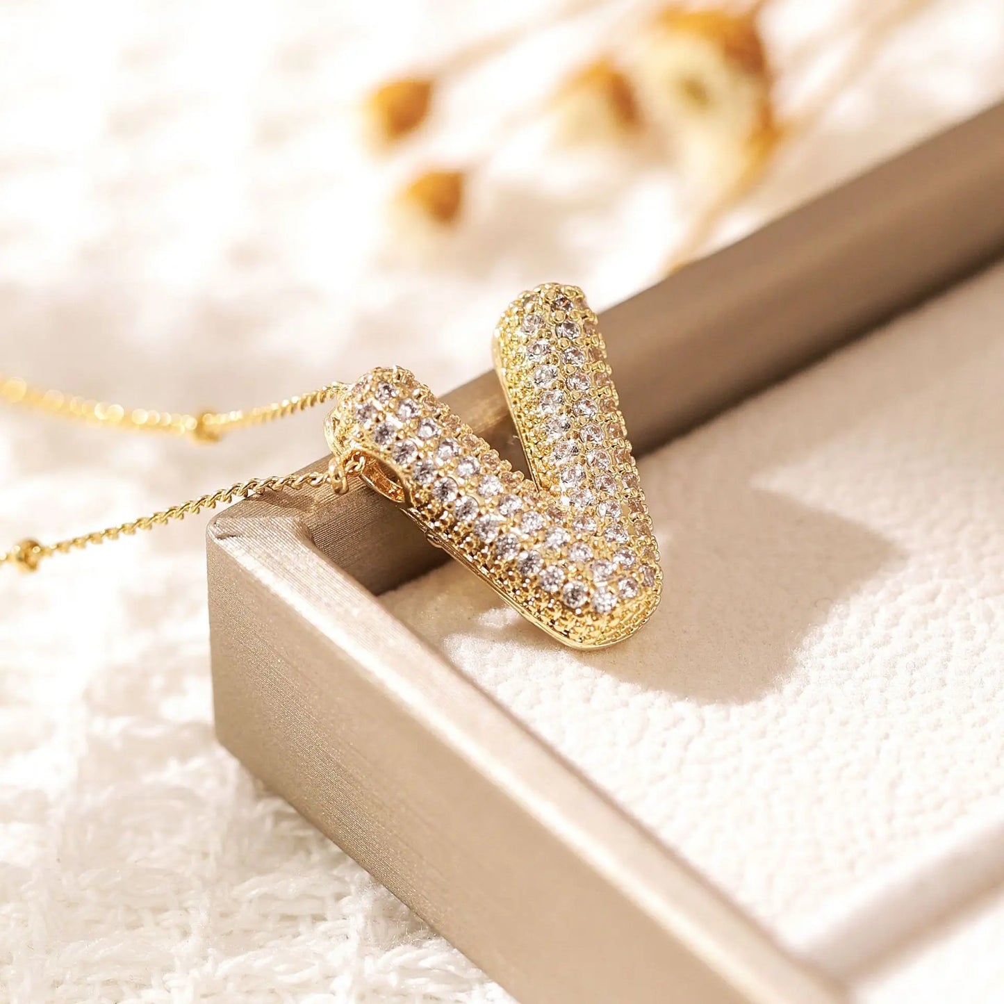 Luxeuria Luxe A–Z Balloon Letter Pendant Necklace – Gold Zircon