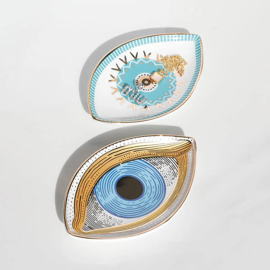 Luxeuria Luxe Ceramic Evil Eye Jewelry Trays – Unique Desktop Organizer for Rings & Trinkets