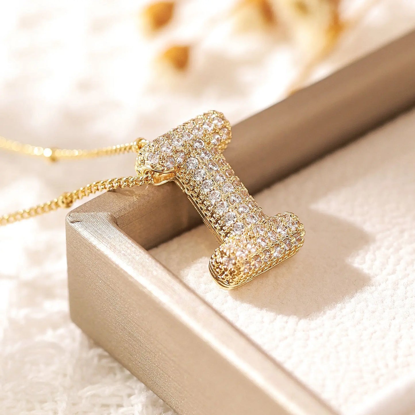 Luxeuria Luxe A–Z Balloon Letter Pendant Necklace – Gold Zircon