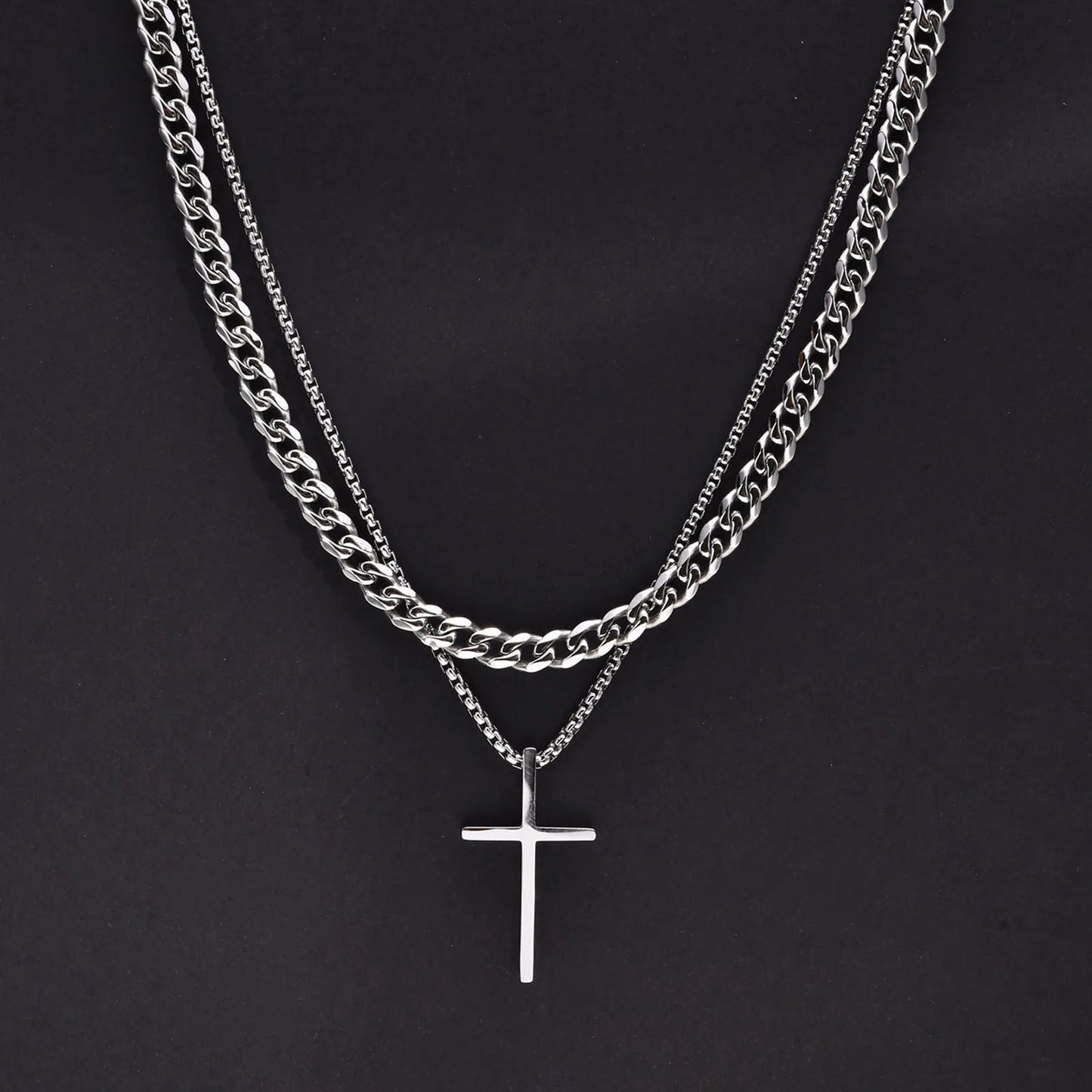 Luxeuria Luxe Stainless Steel Cross Layered Pendant Necklace