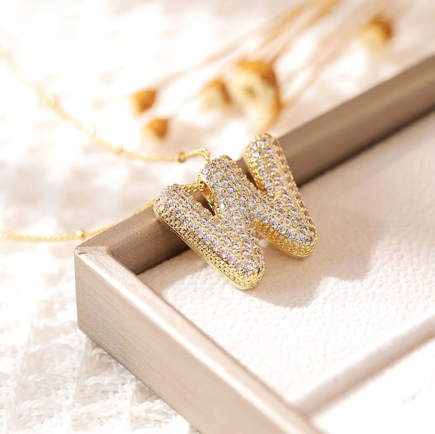 Luxeuria Luxe A–Z Balloon Letter Pendant Necklace – Gold Zircon