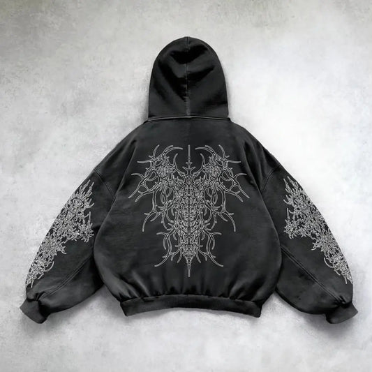 Y2K Vintage Punk Solid Colour Printed Men's Casual Hoodie - Gothic Fashion Couple Sweatshirt