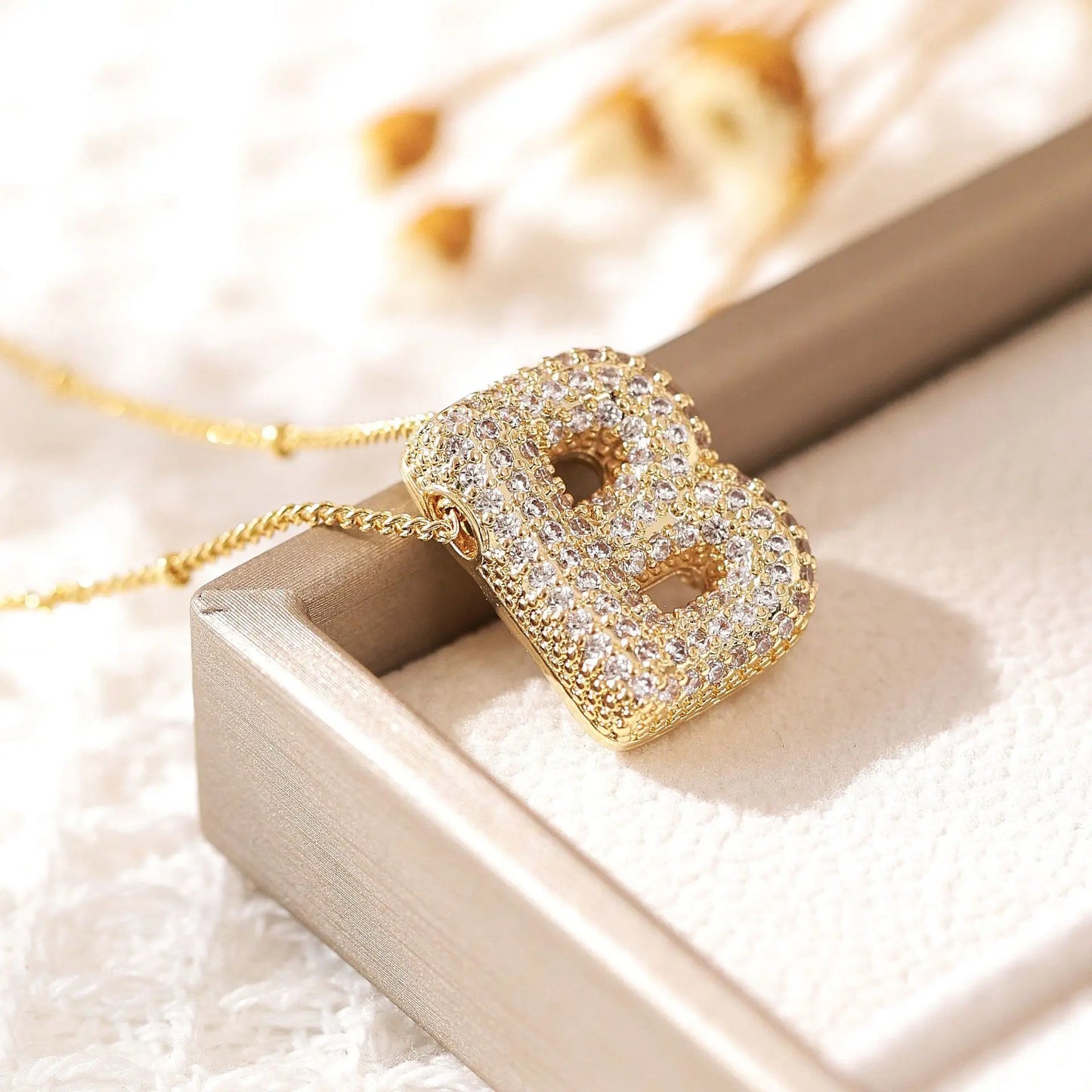 Luxeuria Luxe A–Z Balloon Letter Pendant Necklace – Gold Zircon