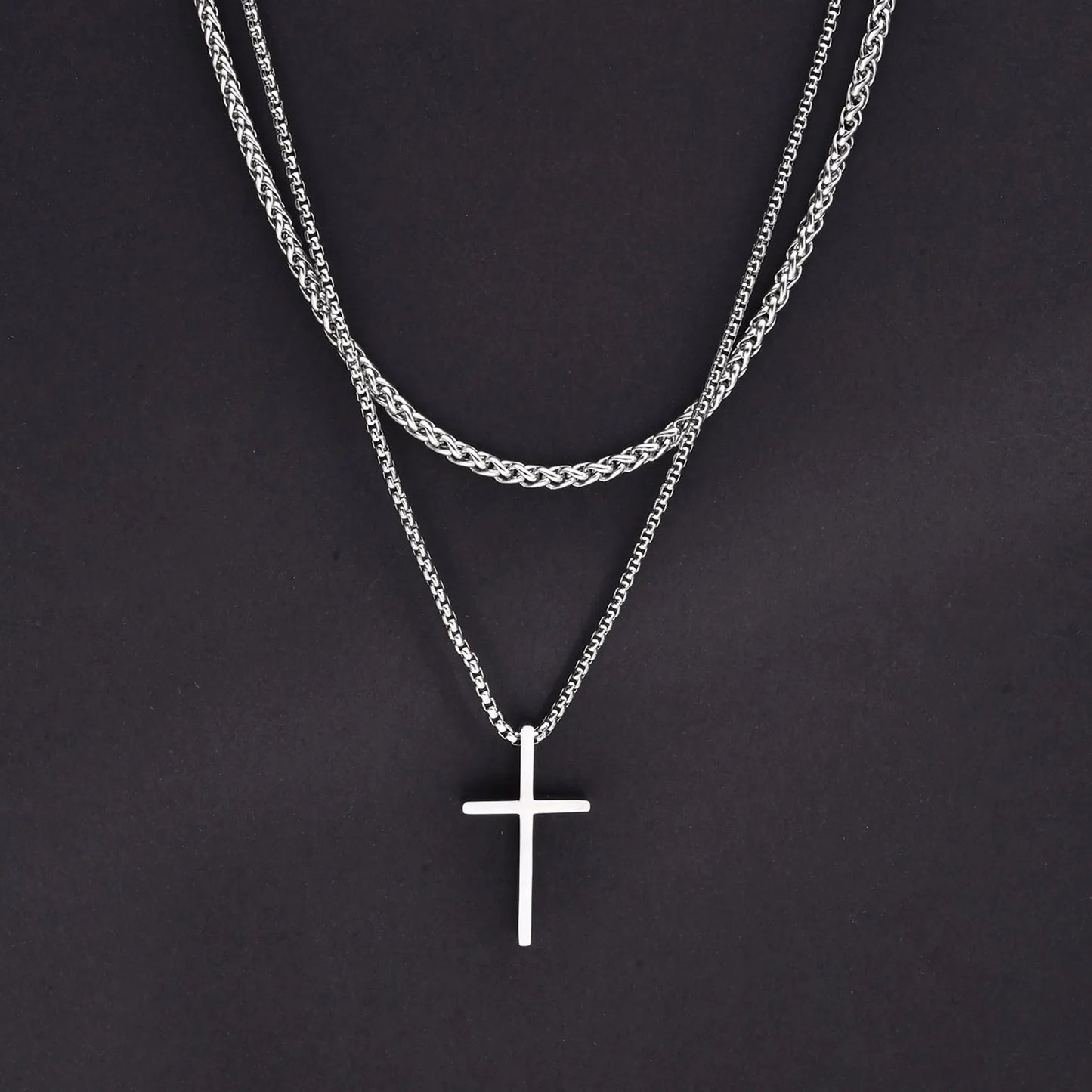 Luxeuria Luxe Stainless Steel Cross Layered Pendant Necklace