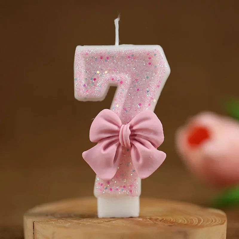 Pink Bow Number Cake Candle – 3D Decorative Candle