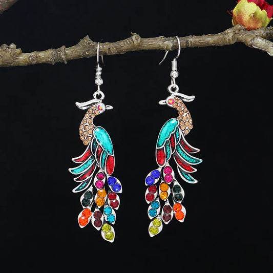 Luxeuria Luxe Peacock Rhinestone Drop Earrings