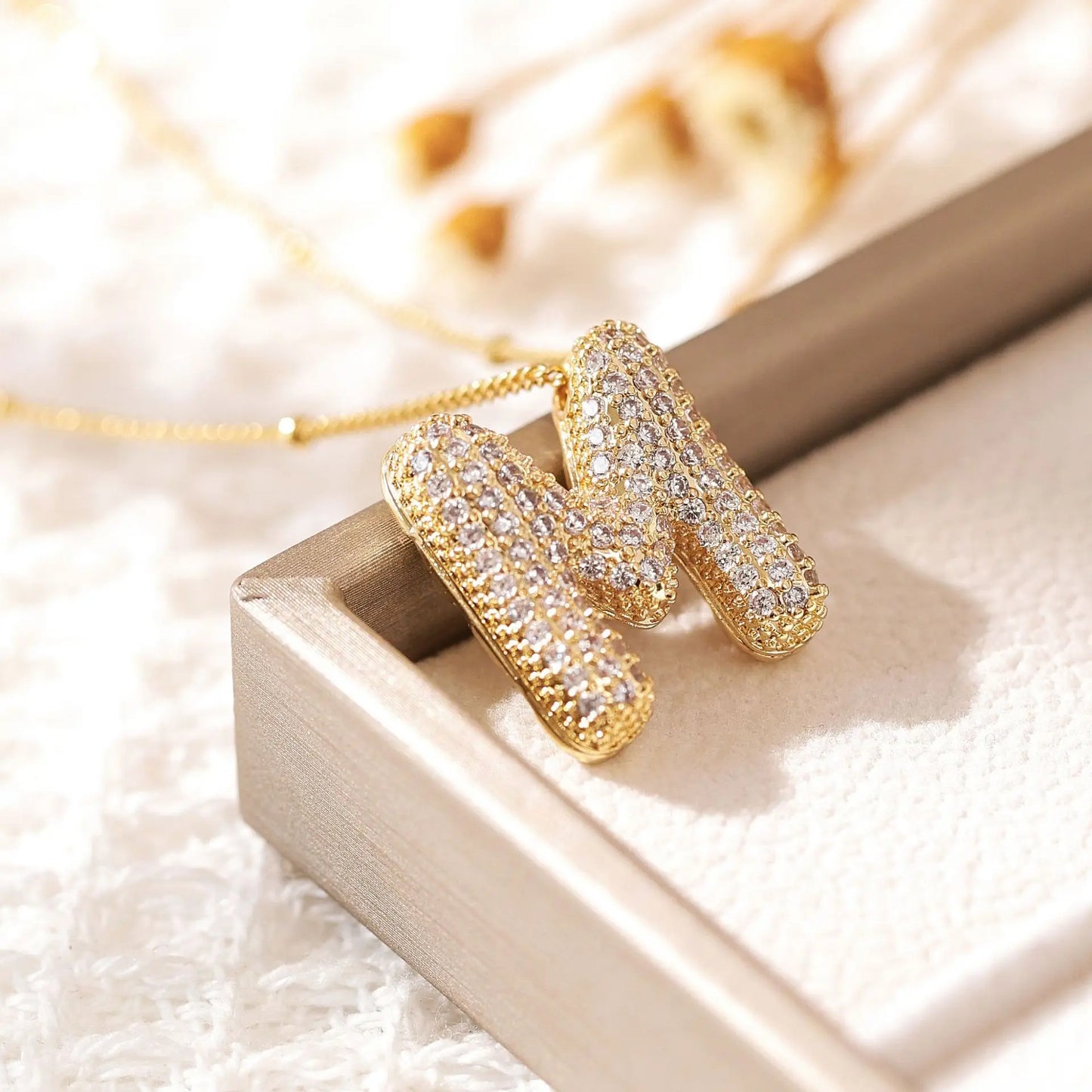 Luxeuria Luxe A–Z Balloon Letter Pendant Necklace – Gold Zircon
