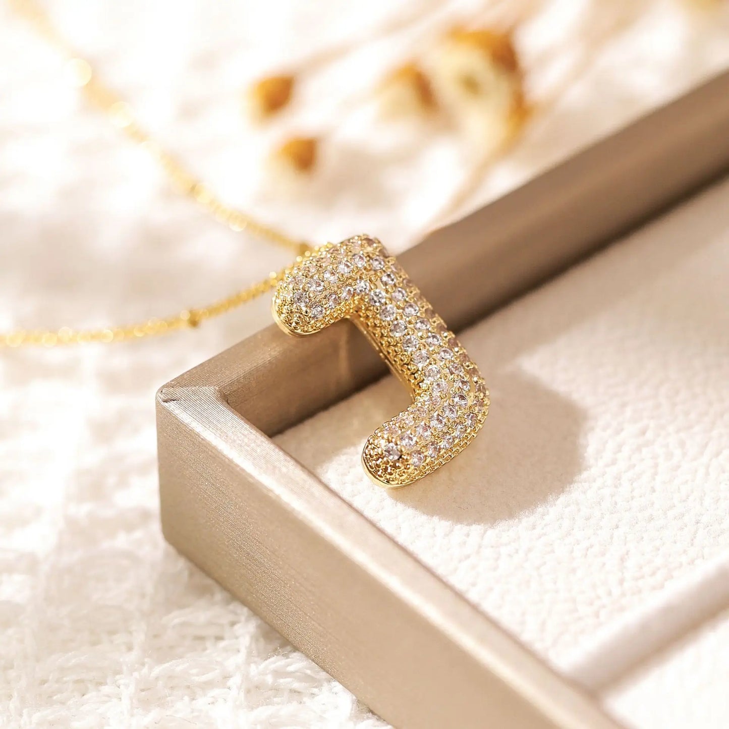 Luxeuria Luxe A–Z Balloon Letter Pendant Necklace – Gold Zircon