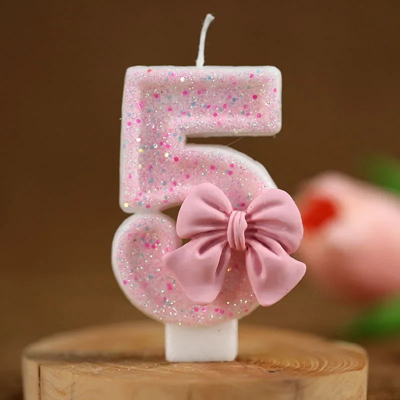Pink Bow Number Cake Candle – 3D Decorative Candle