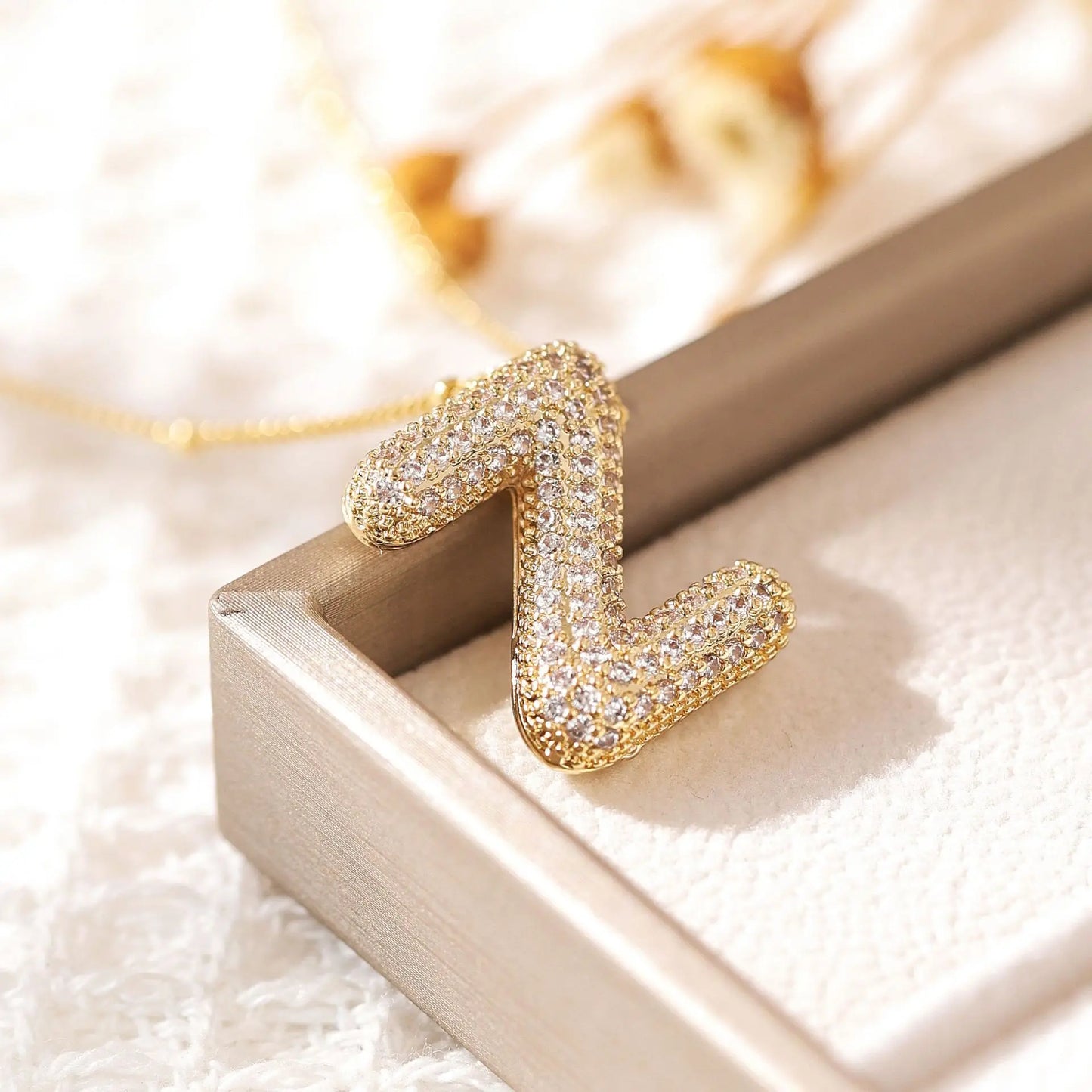 Luxeuria Luxe A–Z Balloon Letter Pendant Necklace – Gold Zircon