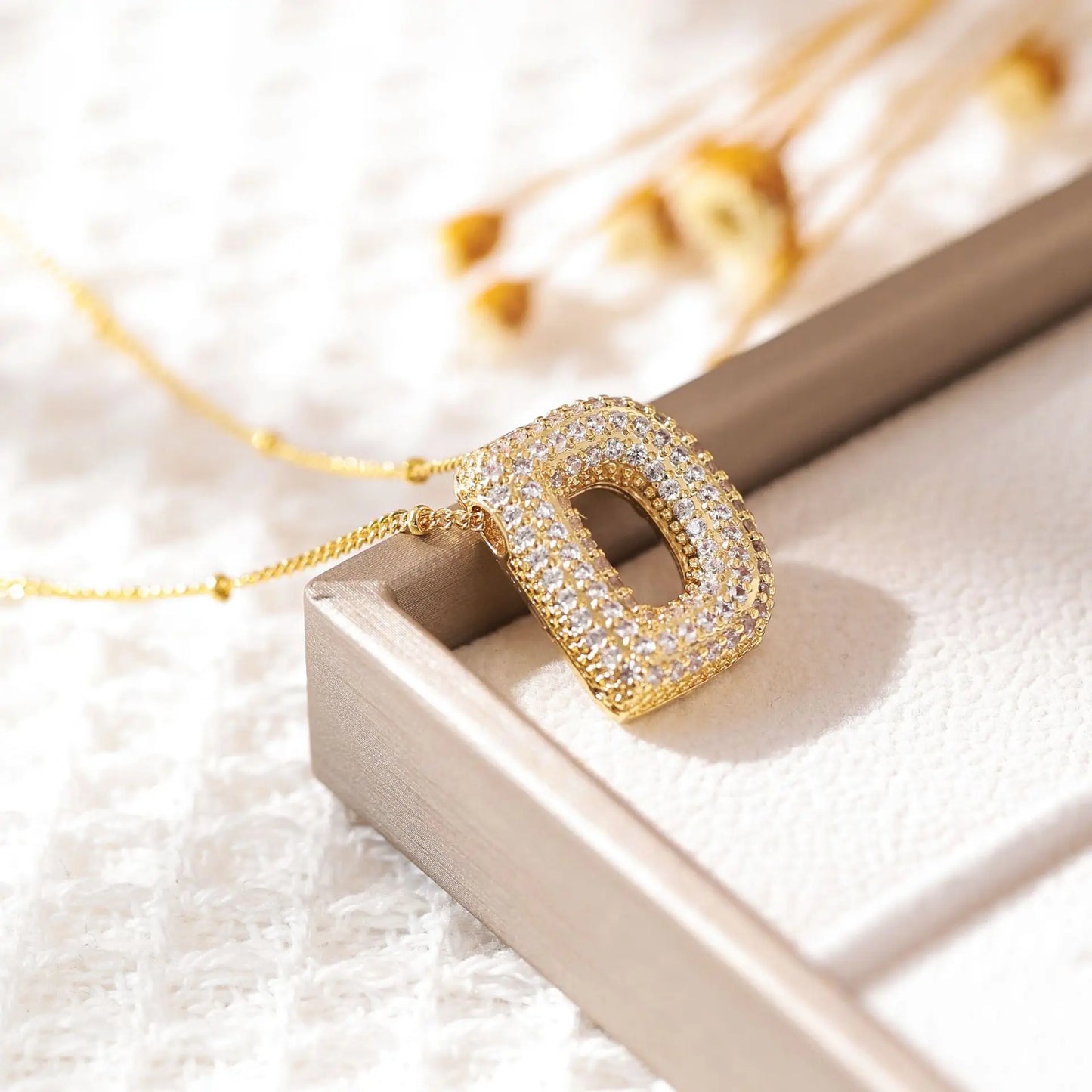 Luxeuria Luxe A–Z Balloon Letter Pendant Necklace – Gold Zircon