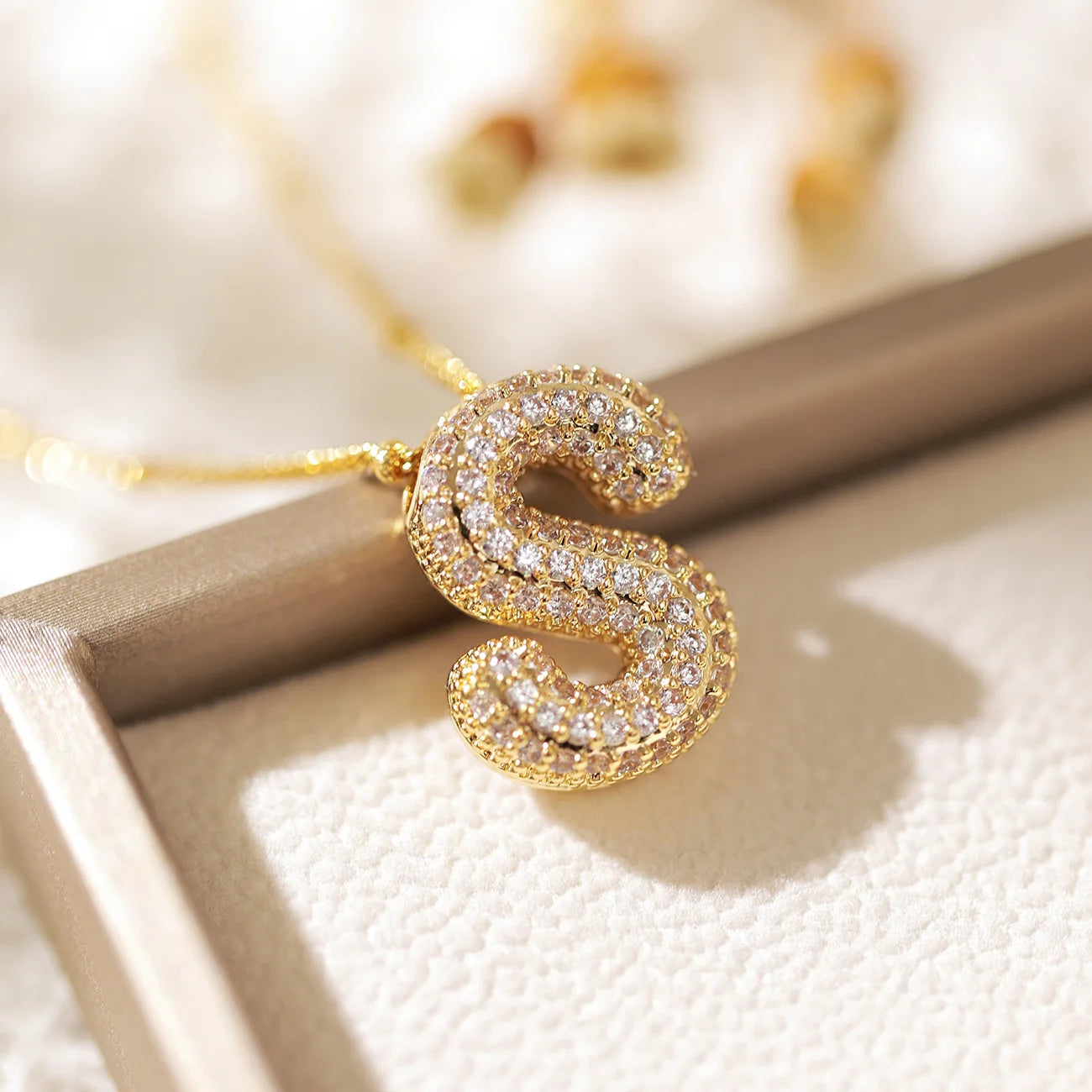 Luxeuria Luxe A–Z Balloon Letter Pendant Necklace – Gold Zircon