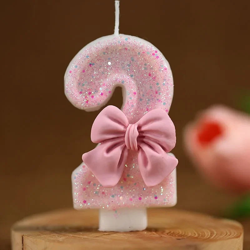 Pink Bow Number Cake Candle – 3D Decorative Candle