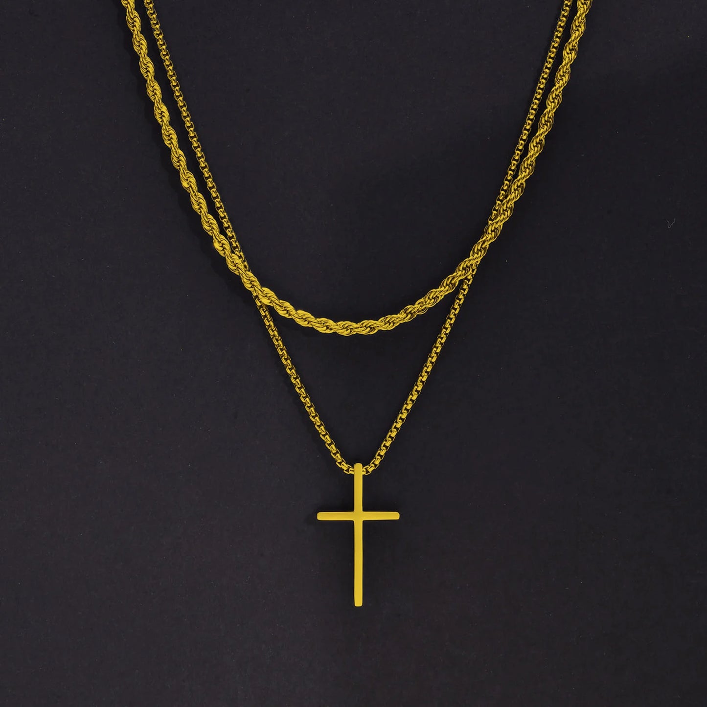 Luxeuria Luxe Stainless Steel Cross Layered Pendant Necklace