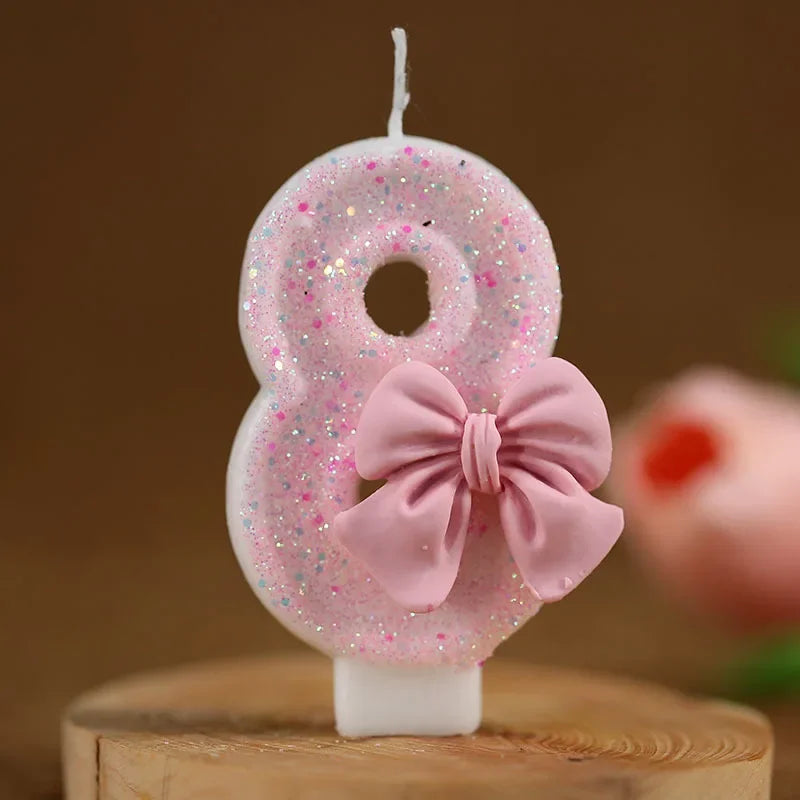 Pink Bow Number Cake Candle – 3D Decorative Candle