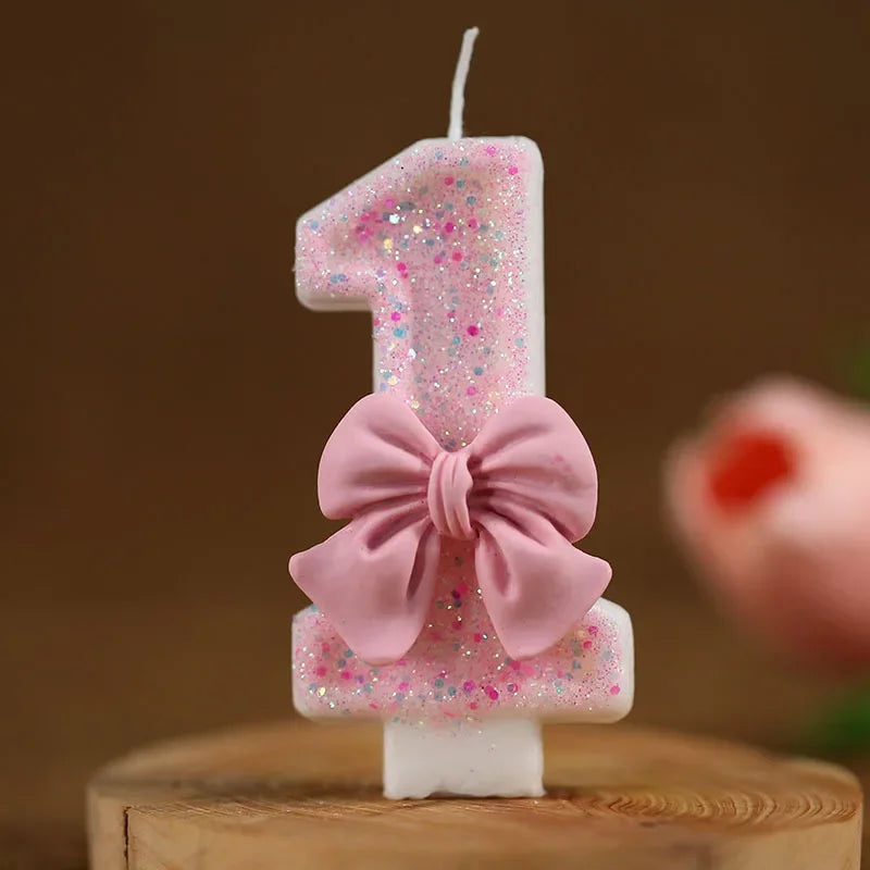 Pink Bow Number Cake Candle – 3D Decorative Candle