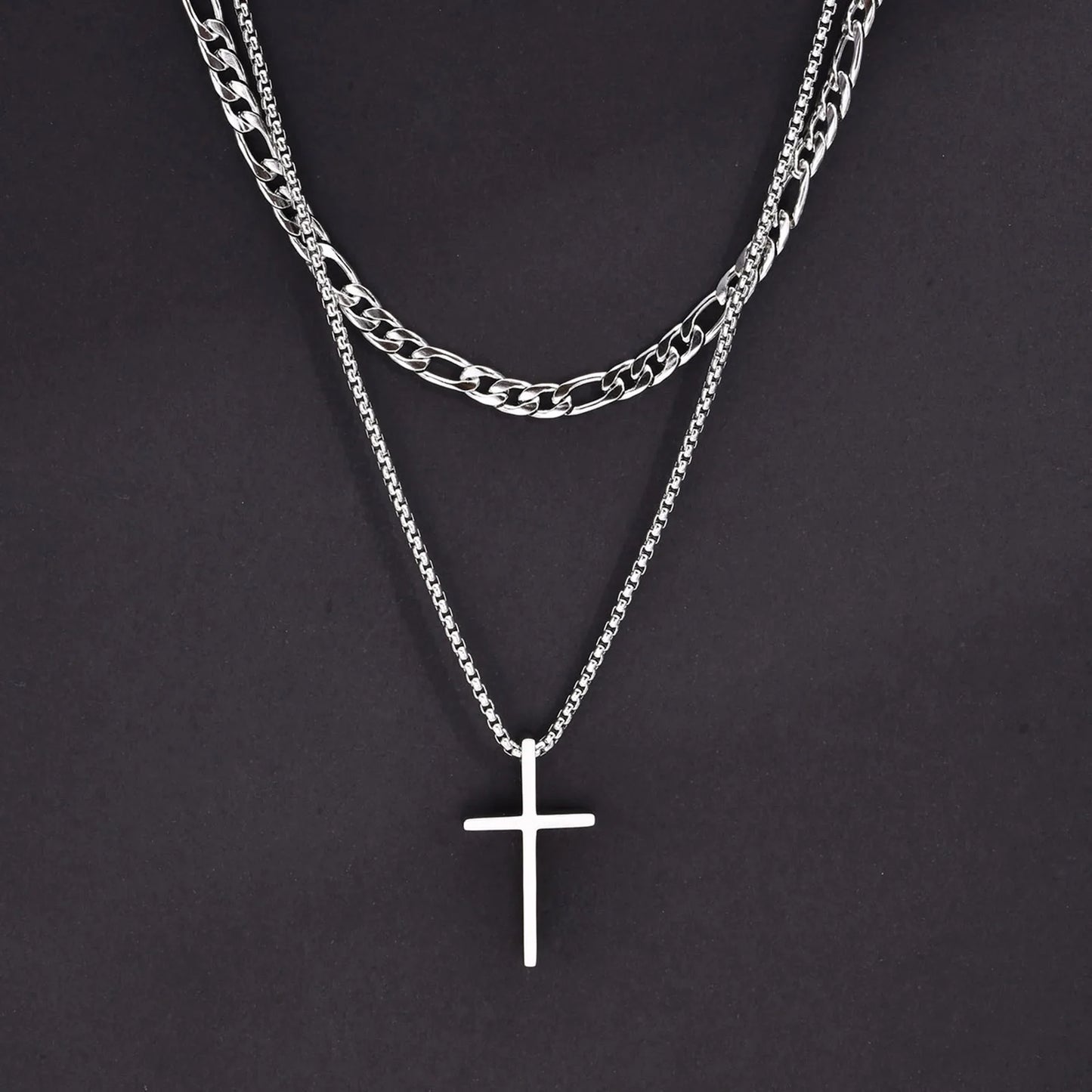 Luxeuria Luxe Stainless Steel Cross Layered Pendant Necklace