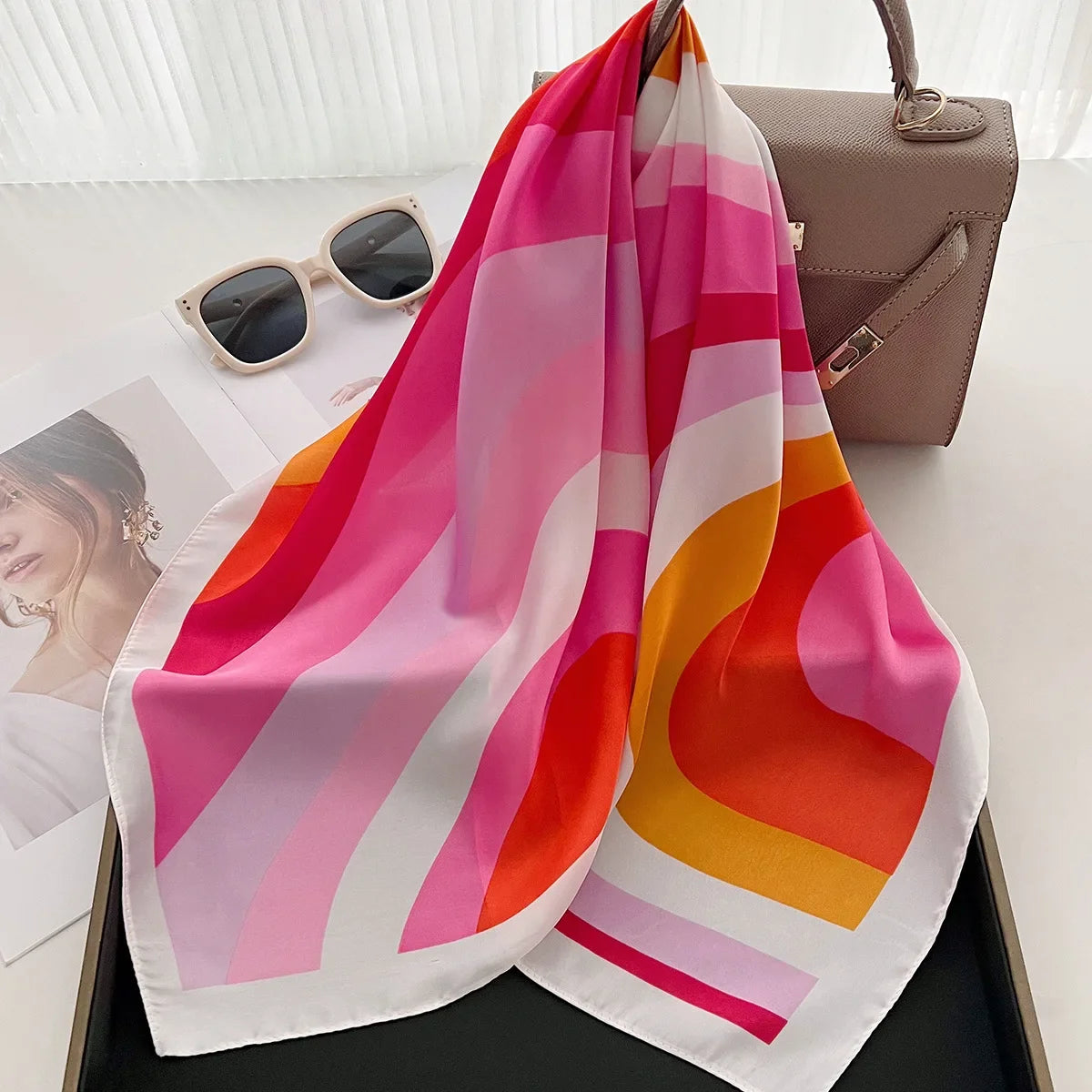 Striped Imitation Silk Square Bandana