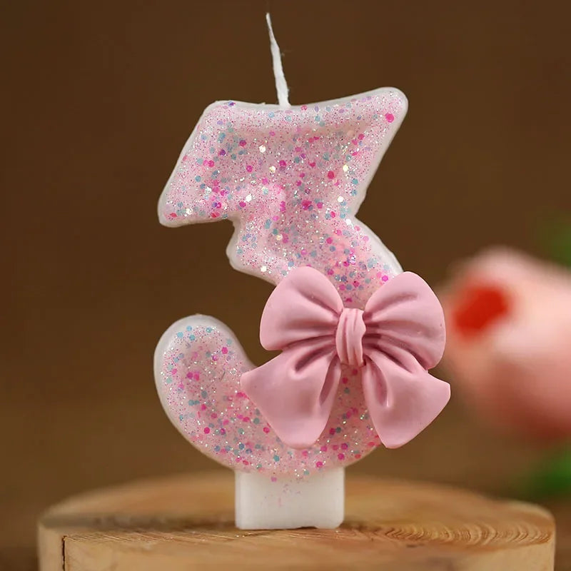 Pink Bow Number Cake Candle – 3D Decorative Candle