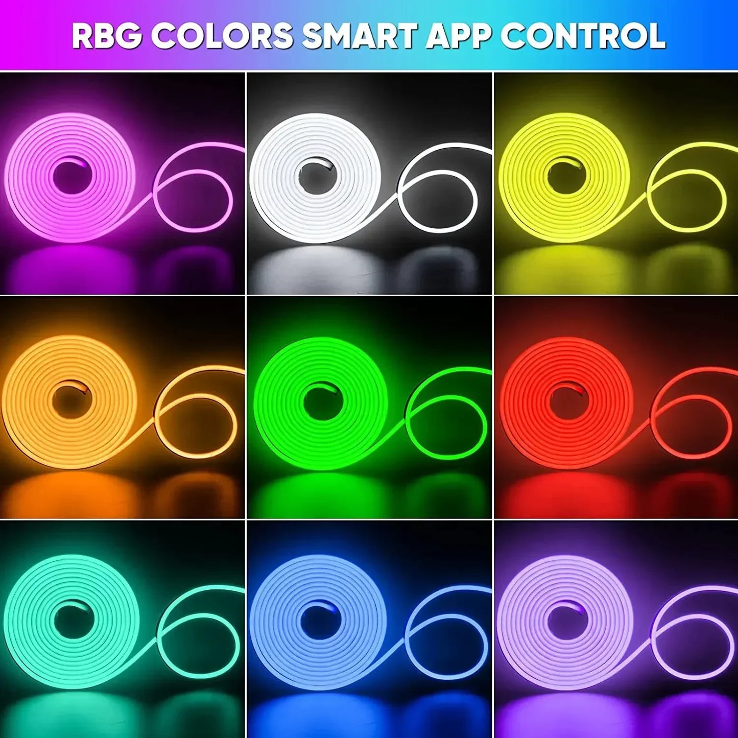 Luxeuria RGB Neon LED Strip – IP65 Waterproof, USB Powered, Tuya App & Remote Control, Music Sync, Flexible DIY Lighting