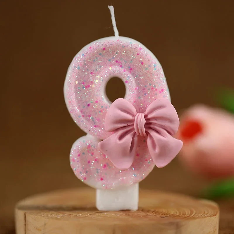Pink Bow Number Cake Candle – 3D Decorative Candle