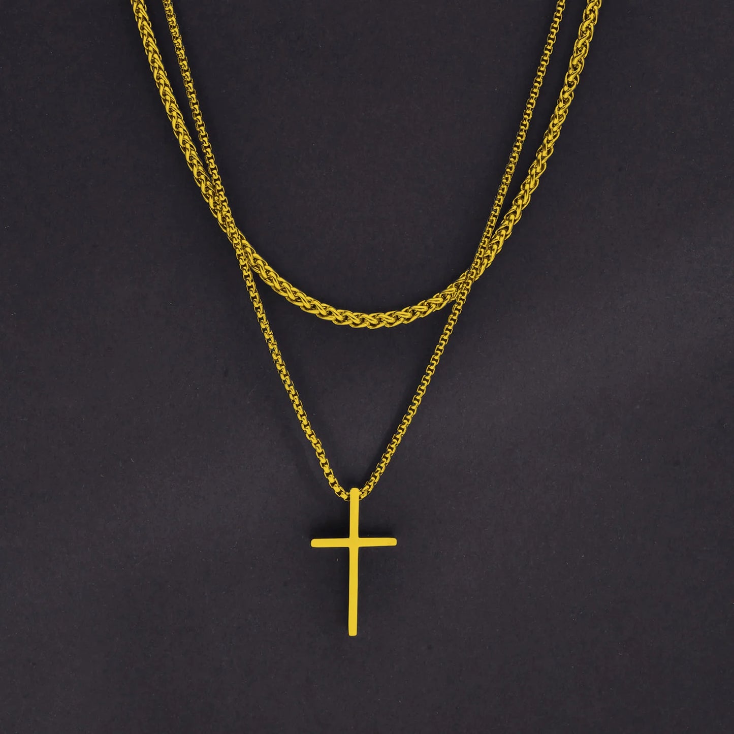 Luxeuria Luxe Stainless Steel Cross Layered Pendant Necklace