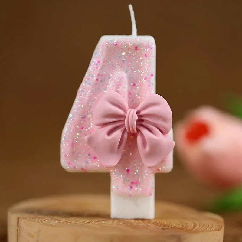 Pink Bow Number Cake Candle – 3D Decorative Candle