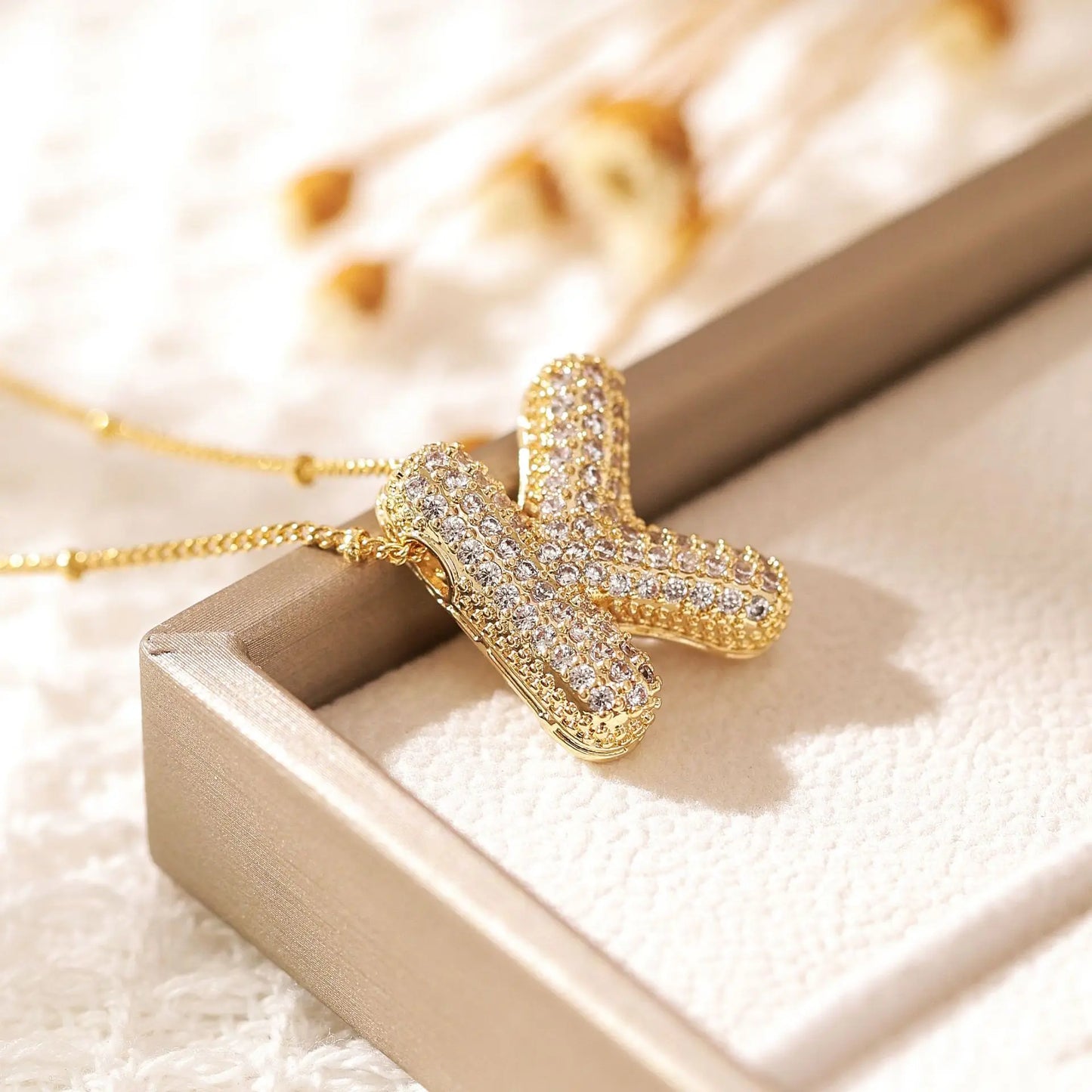 Luxeuria Luxe A–Z Balloon Letter Pendant Necklace – Gold Zircon