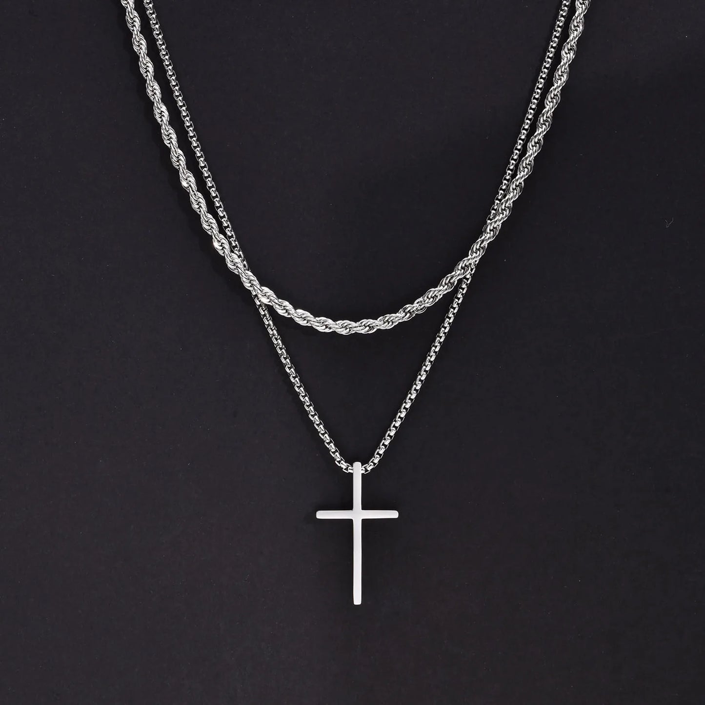 Luxeuria Luxe Stainless Steel Cross Layered Pendant Necklace