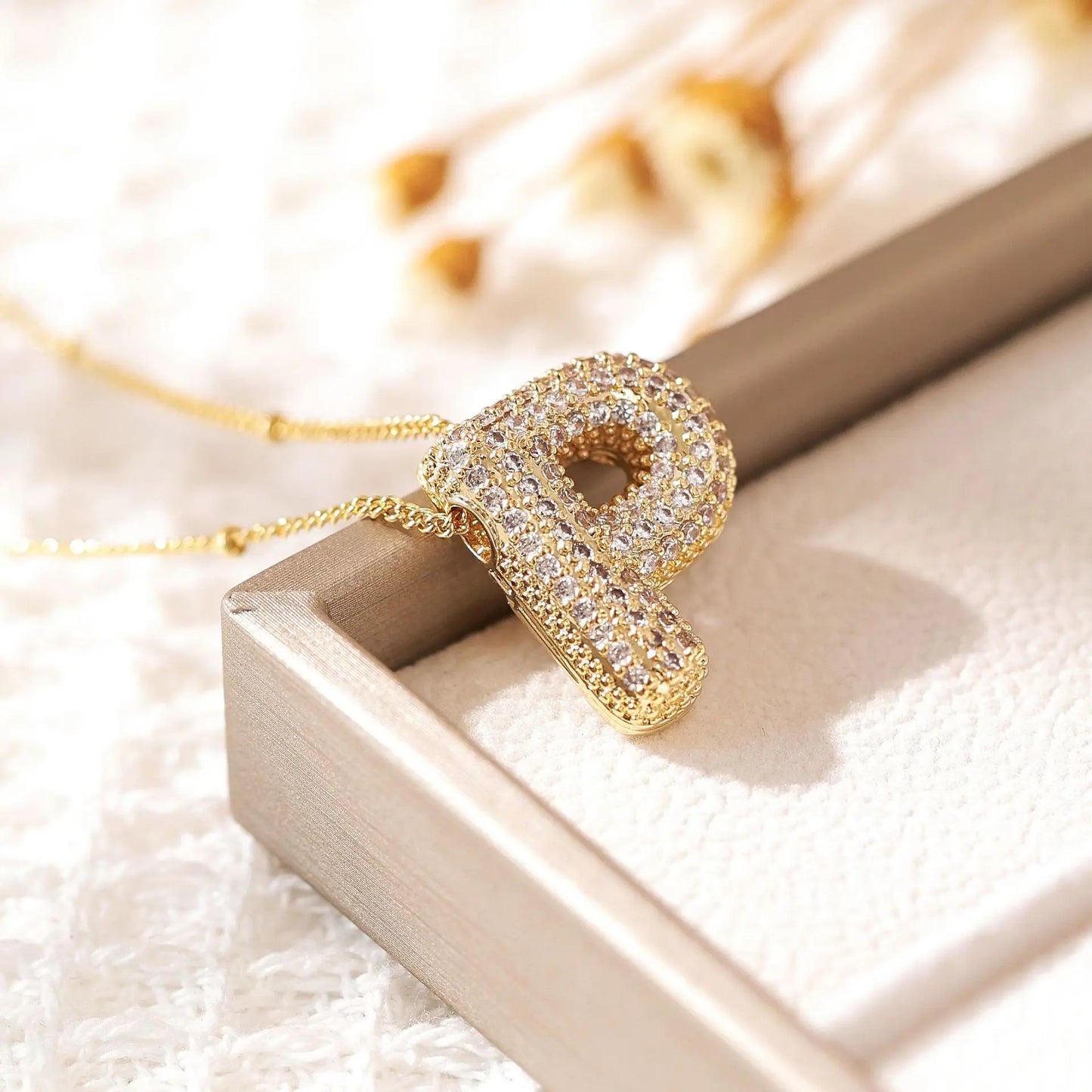 Luxeuria Luxe A–Z Balloon Letter Pendant Necklace – Gold Zircon