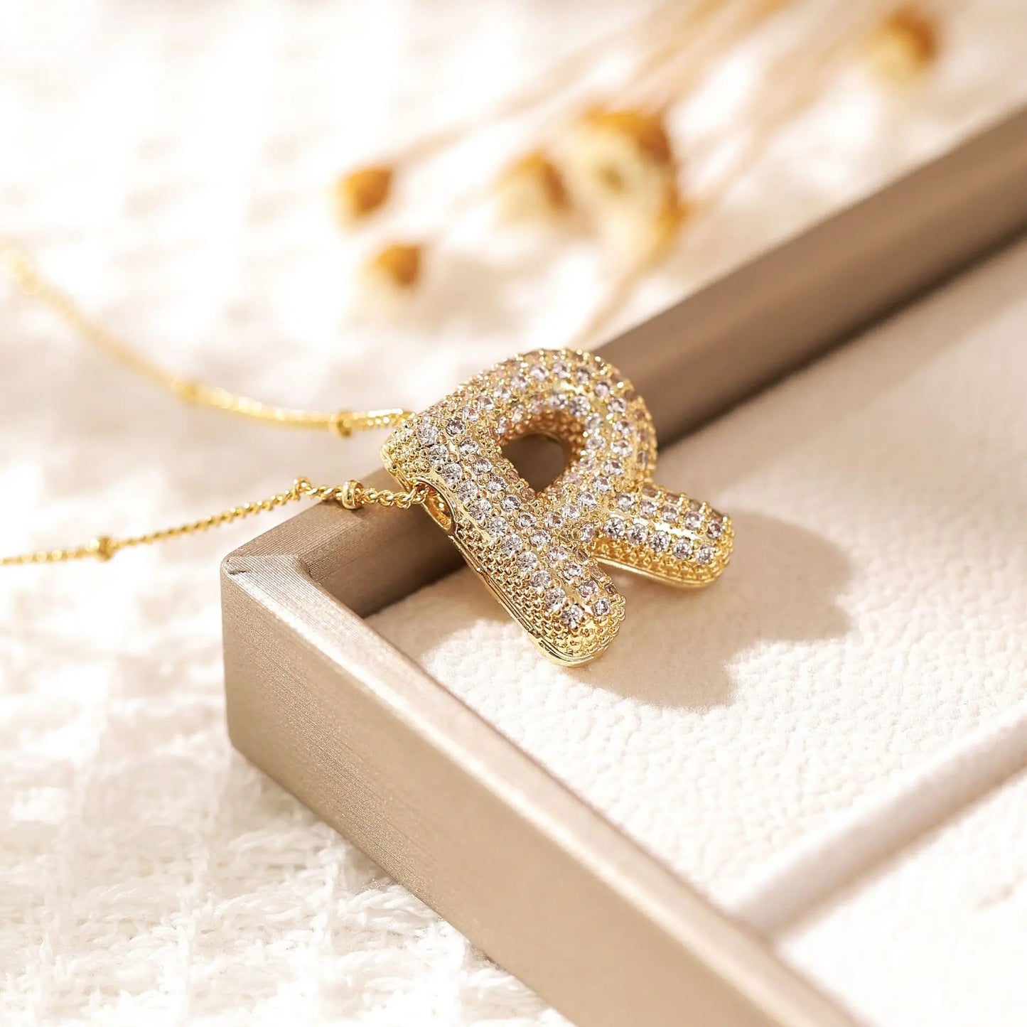 Luxeuria Luxe A–Z Balloon Letter Pendant Necklace – Gold Zircon