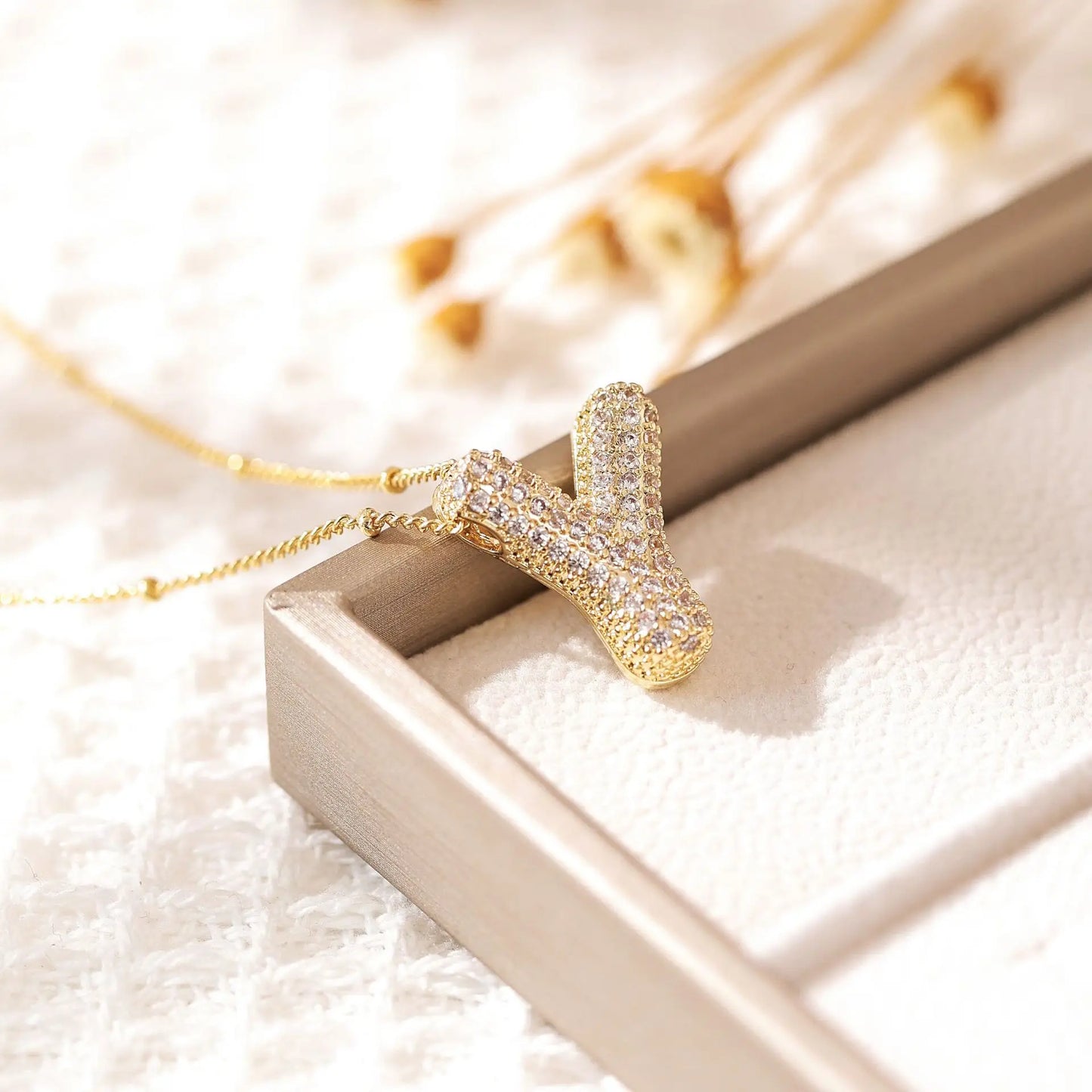 Luxeuria Luxe A–Z Balloon Letter Pendant Necklace – Gold Zircon