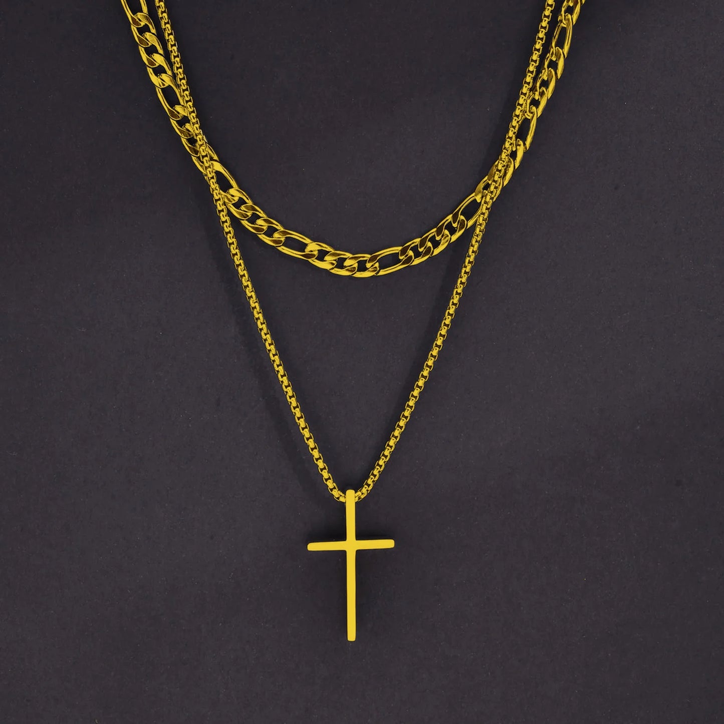 Luxeuria Luxe Stainless Steel Cross Layered Pendant Necklace