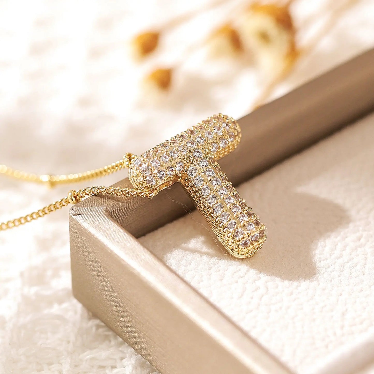 Luxeuria Luxe A–Z Balloon Letter Pendant Necklace – Gold Zircon