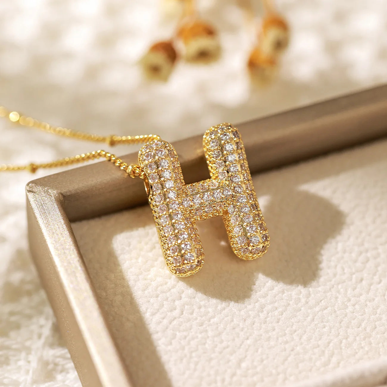 Luxeuria Luxe A–Z Balloon Letter Pendant Necklace – Gold Zircon