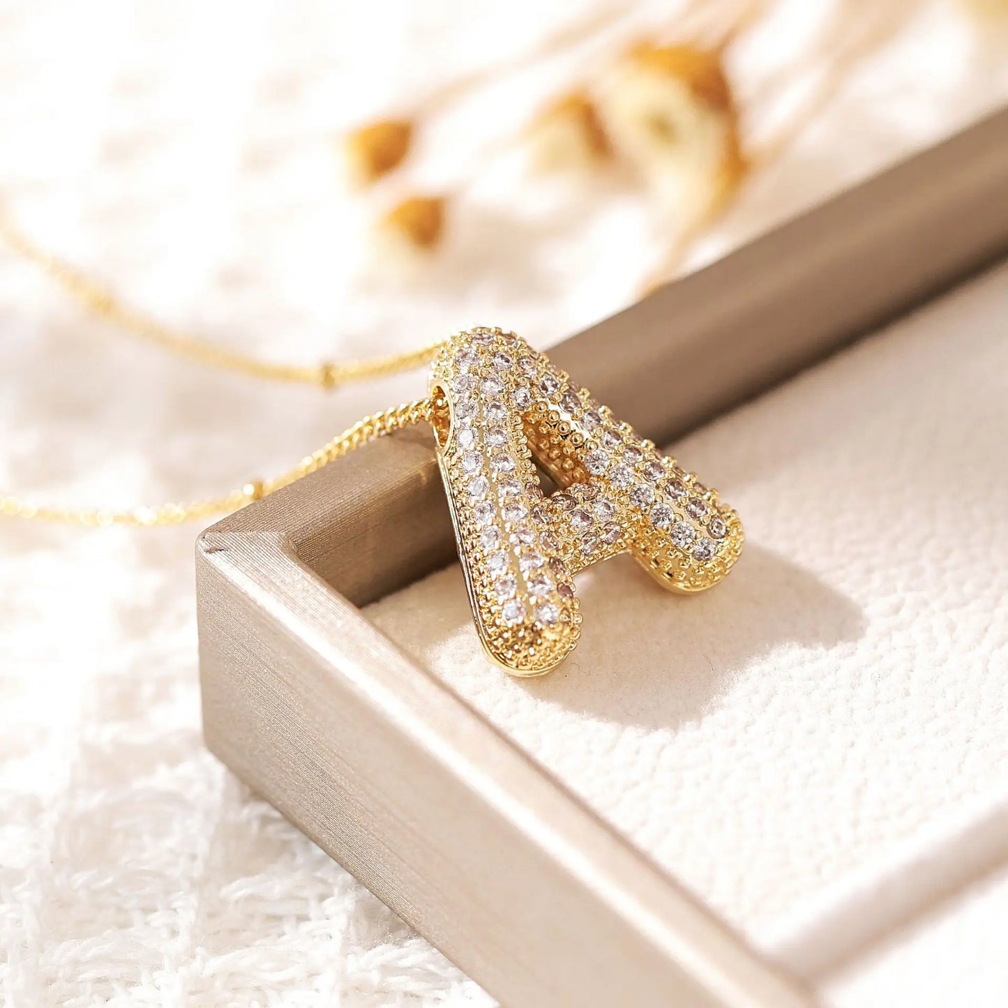 Luxeuria Luxe A–Z Balloon Letter Pendant Necklace – Gold Zircon
