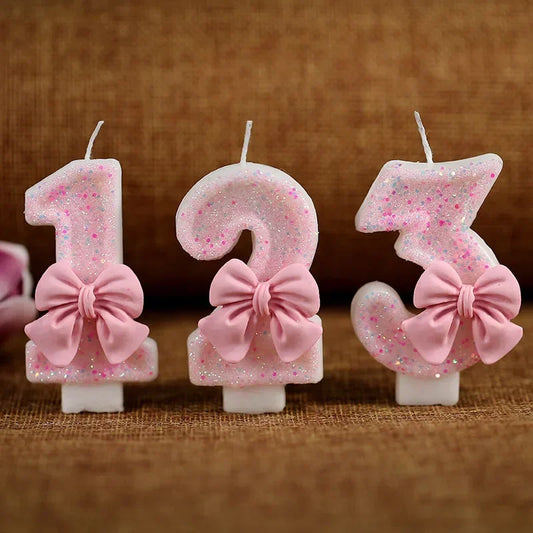 Pink Bow Number Cake Candle – 3D Decorative Candle