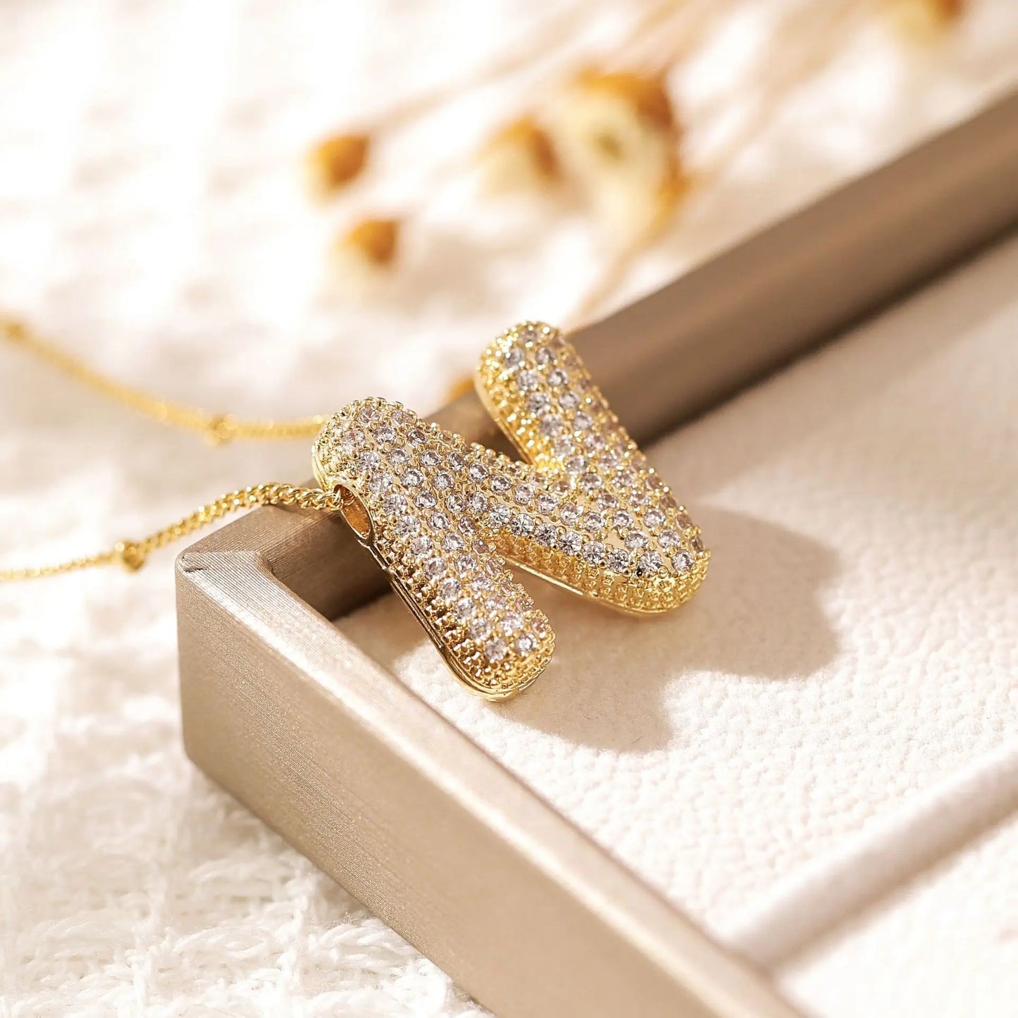 Luxeuria Luxe A–Z Balloon Letter Pendant Necklace – Gold Zircon