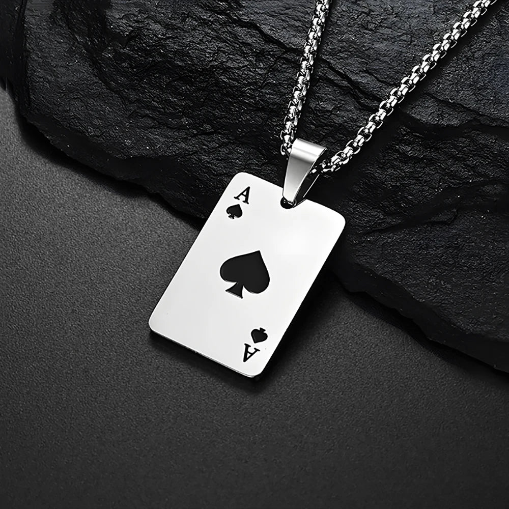 Luxeuria Luxe Stainless Steel Ace of Spades Pendant Necklace